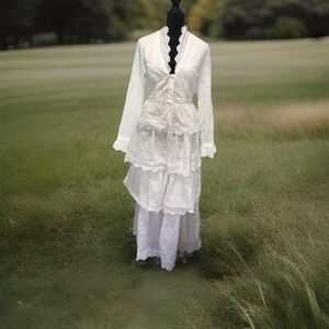 White eyelet lace layered Victorian dress medium western cosplay coastal BoHo.